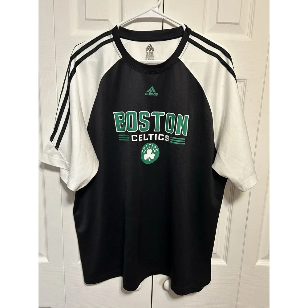 Boston Celtics Adidas Short Sleeve Warmup Jersey Black w/White Raglan Sleeves XL